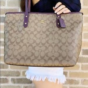 Coach Khaki Metallic Rasberry Tote Handbag